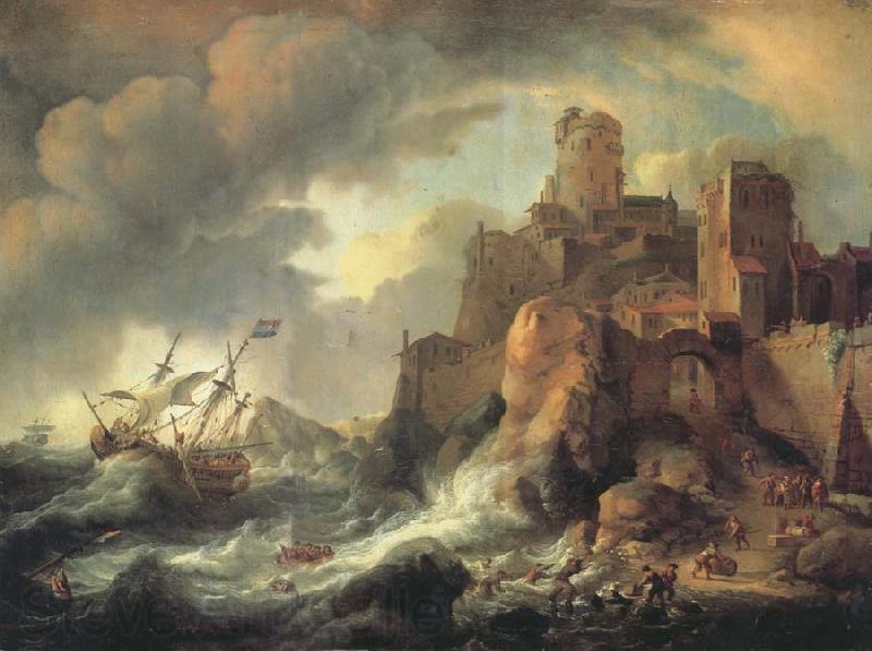 BACKHUYSEN, Ludolf Shipwreck by the Coastal Cliffs Spain oil painting art